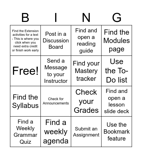Find it on Canvas Bing! Bingo Card
