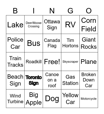 Ontario Bingo Card