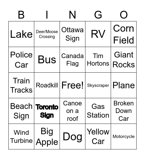 Ontario Bingo Card