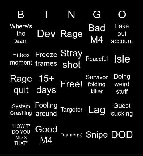 Forsaken Clip dump Bingo Card