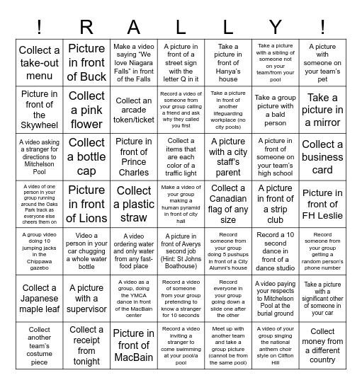 Car Rally 2025 Bingo Card