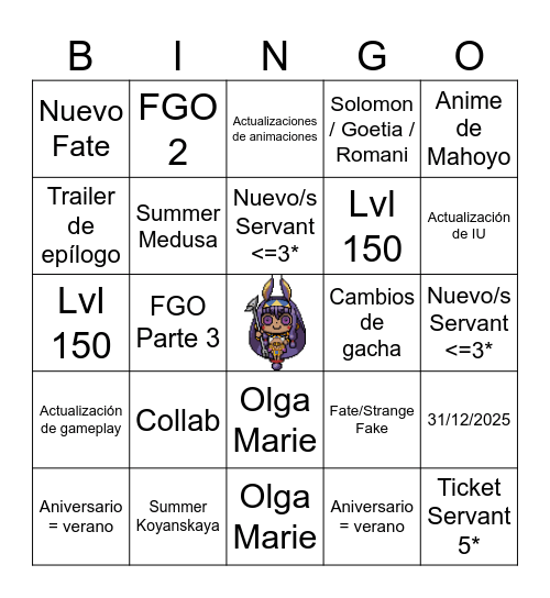 10th Anniversary Bingo Card