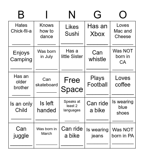 Human Bingo Card