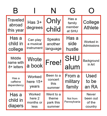 Student Affairs Bingo Card