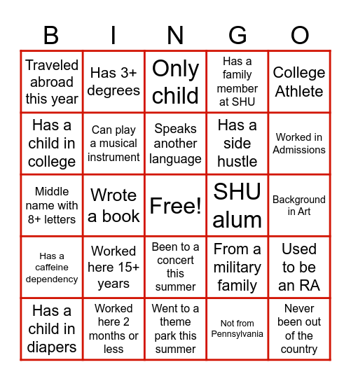 Student Affairs Bingo Card