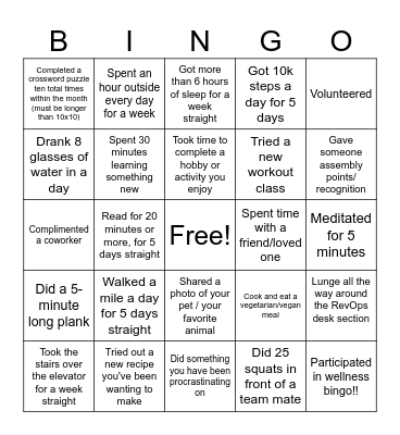 WELLNESS MONTH Bingo Card