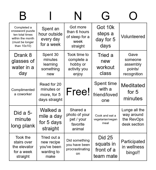 WELLNESS MONTH Bingo Card