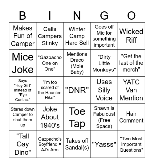 Shawn Announcments Bingo! Bingo Card