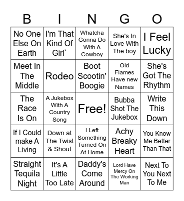 90s Country Bingo Card
