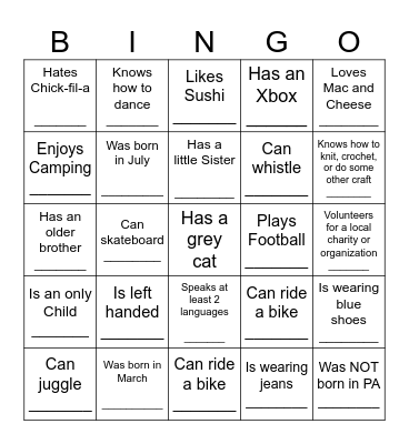 Human Bingo Card