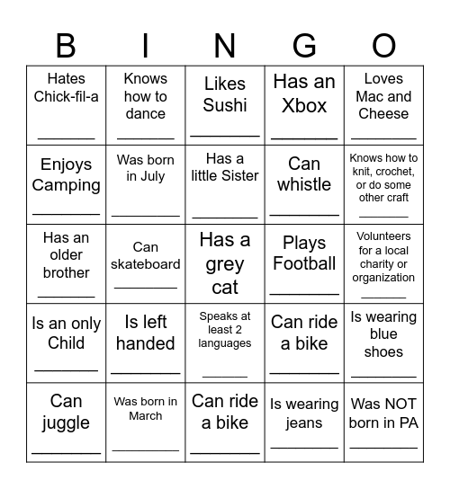 Human Bingo Card