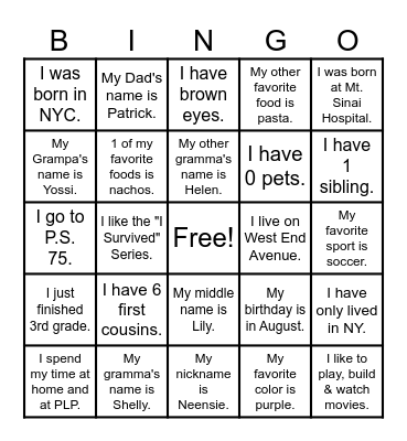 Who Is That PLP Kid? Bingo Card