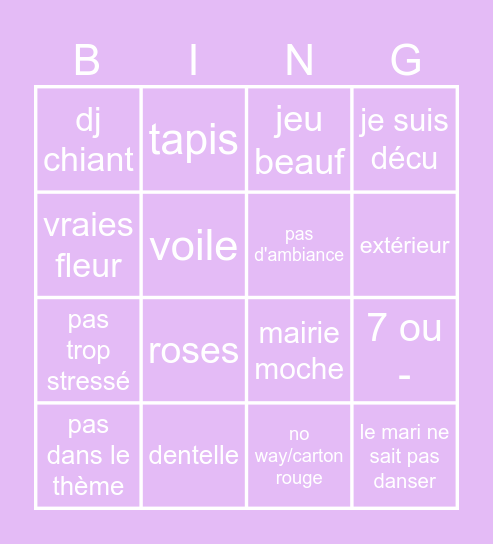 4 mariage et une pouffiasse Bingo Card