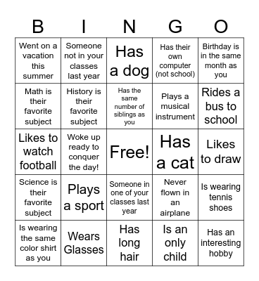 High School Classmate Bingo Card