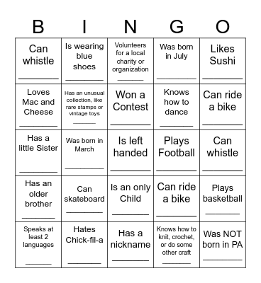 Find Someone Who Bingo Card