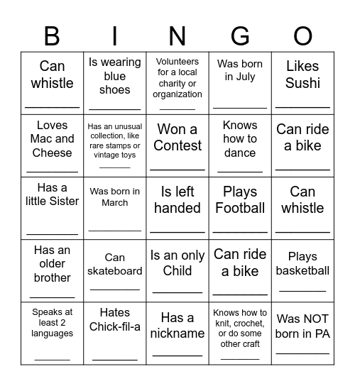 Find Someone Who Bingo Card