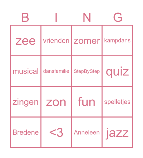 StepByStep Bingo Card