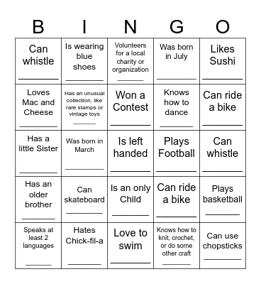 Find Someone Who Bingo Card