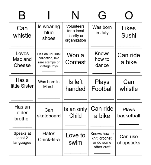 Find Someone Who Bingo Card