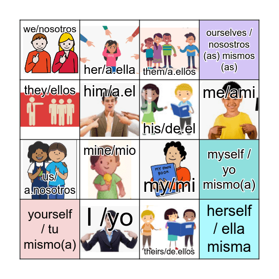 Pronombres en Inglés Bingo Card