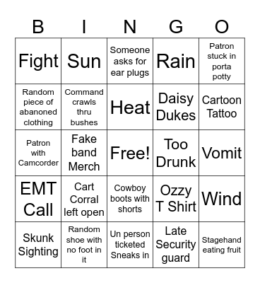 Thursday Night Concert Bingo Card