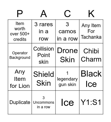 R6 Pack Bingo Card