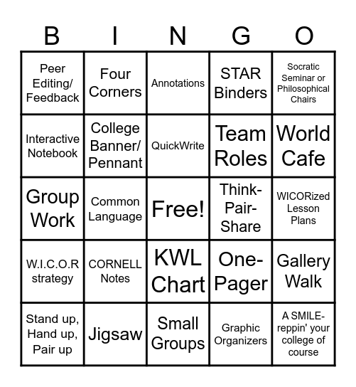 AVID CCI Bingo Card