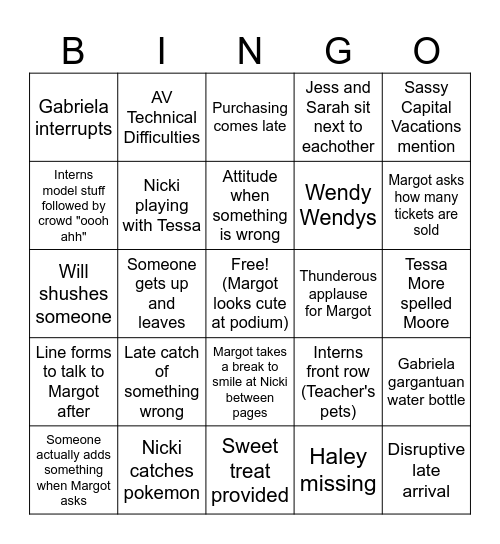 Homestand Meeting BINGO Card