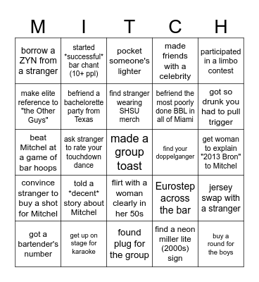 bar crawl mitch Bingo Card