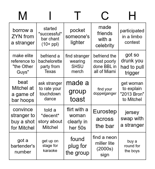 bar crawl mitch Bingo Card