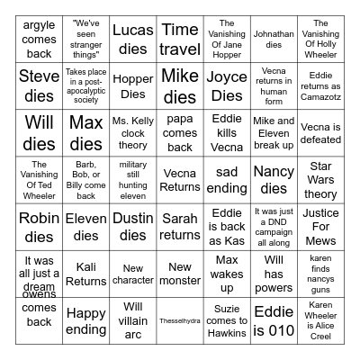 STRANGER THINGS 5 BINGO Card