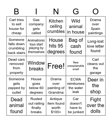 Grandma's House Bingo Card