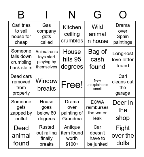 Grandma's House Bingo Card
