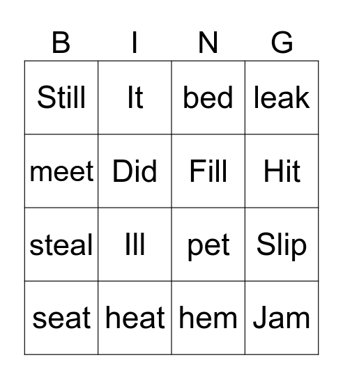 Vowel Sound BINGO Card