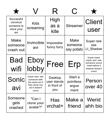 VRChat Bingo Card
