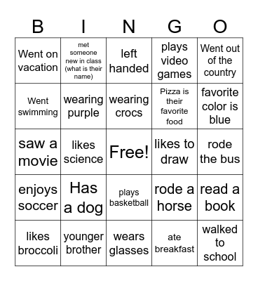First Day of 7th Grade Scienc Bingo Card