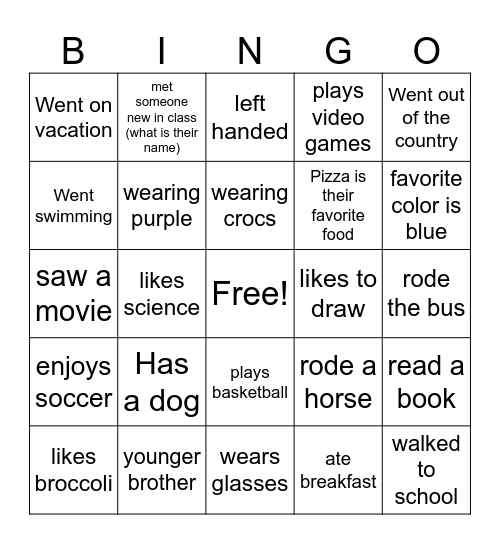 First Day of 7th Grade Scienc Bingo Card