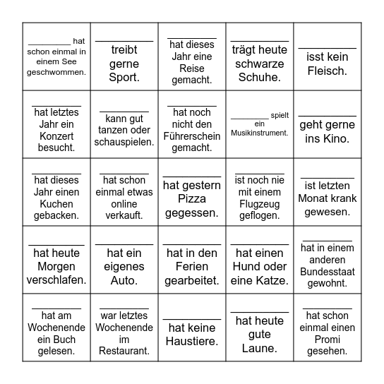 Tatsachen herausfinden- Fact finding: Spiel #1 Bingo Card