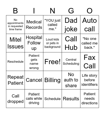 Call Center Bingo Card