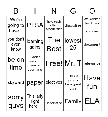 Welcome Back Teachers! Bingo Card