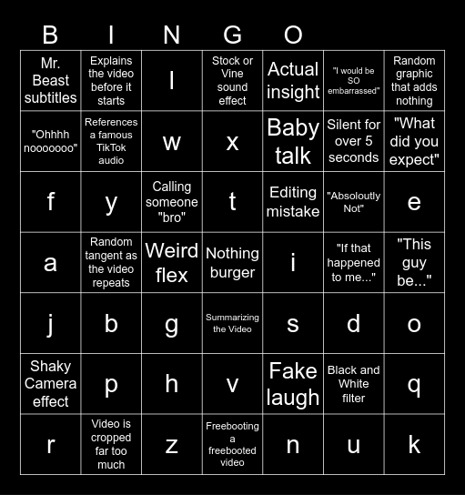 Sssniperwolf Bbbingo Card