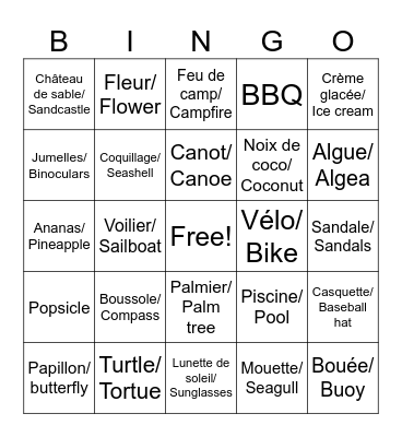 Bingo d'été/ Summer Bingo Card