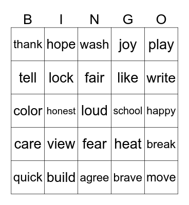 Prefix and Suffix Review Bingo Card