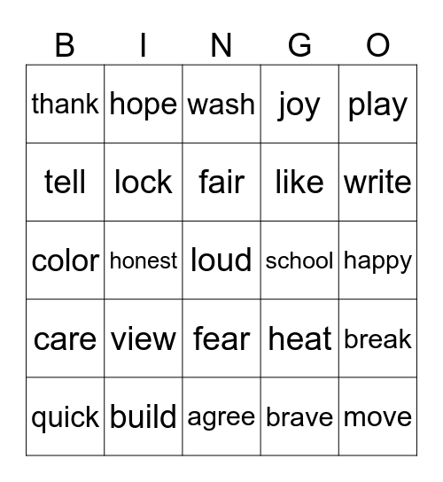 Prefix and Suffix Review Bingo Card