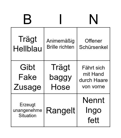 Benny Bingo Card