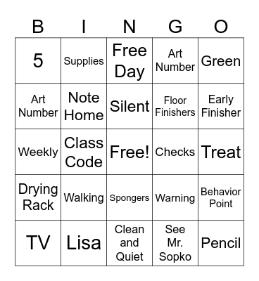 Art Room Bingo! Welcome Back! Bingo Card