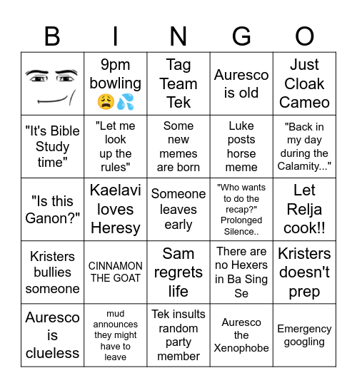 Bingo Bongo for Zelda sessions Bingo Card