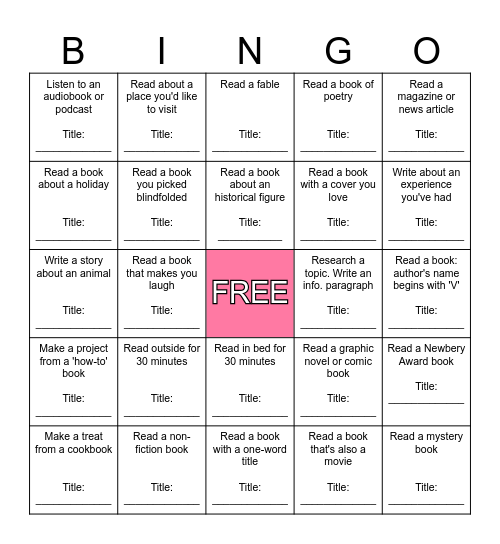 GRADE 4 FANTASTIC BOOK BINGO! Bingo Card