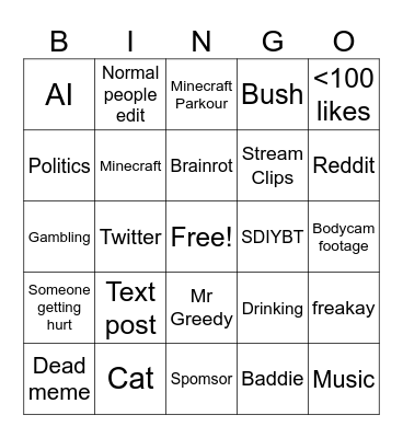 Pe nis Bingo Card