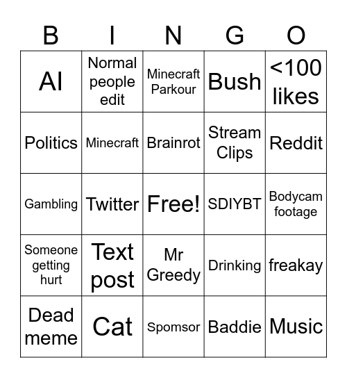 Pe nis Bingo Card